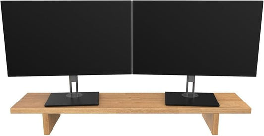 Desky Monitor Stand – Ergonomic Wood Riser for Single or Dual Monitors, Desk Shelf Organizer to Elevate Screen Height – Light Oak Rubberwood