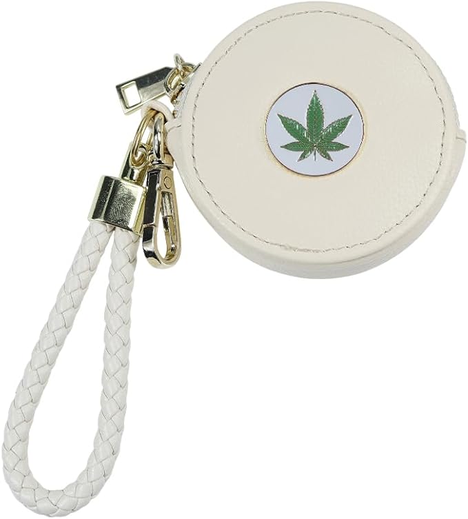 Coin Purse Keychain Bag, Mini Coin Purse with Braided Wrist Strap, PU Leather Makeup Bag, Small Change Pouch Wallet Coin Purse for Women, Mini Classic Wallet (White Leaf)