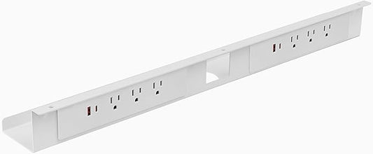 Desky Mini Cable Tray – Under Desk Wire Organizer with Mounting Screws, Compact Metal Cable Management Tray for Office Desks – White, 8 Plug