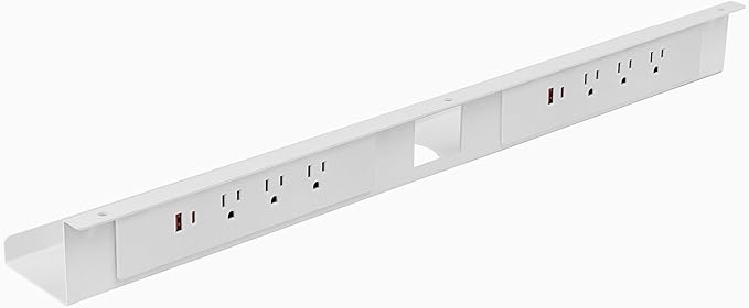 Desky Mini Cable Tray – Under Desk Wire Organizer with Mounting Screws, Compact Metal Cable Management Tray for Office Desks – Black, 8 Plug
