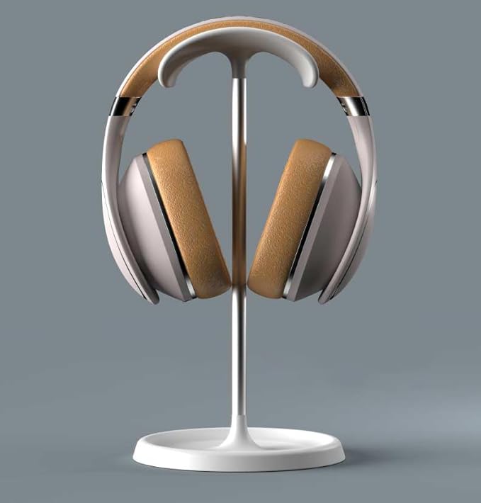 Headphone Stand, Desktop Headset Holder with Headphone Cable Storage Clip, Heavy Duty Gaming Earphone Stand with Base Curved Storage for AirPods Max, Beats, Bose,Sony and More（White）