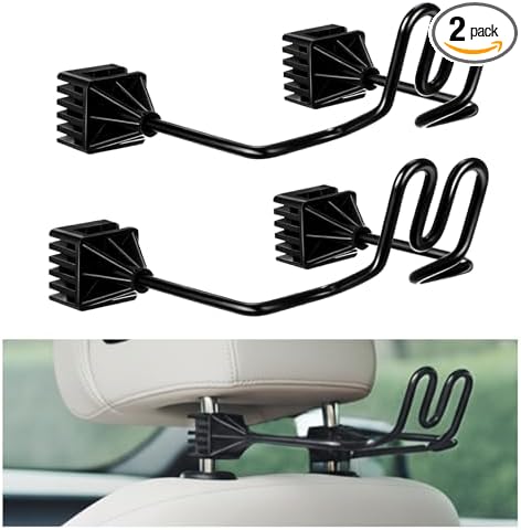 2 Pack Heavy Duty Dual Hook Helmet Rack for Truck, Adjustable Headrest Hanger, Hard Hat Holder Vehicle Accessory