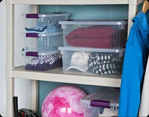 Sterilite 17511712 6 Quart Clearview Latch Storage Container with Plum Handles
