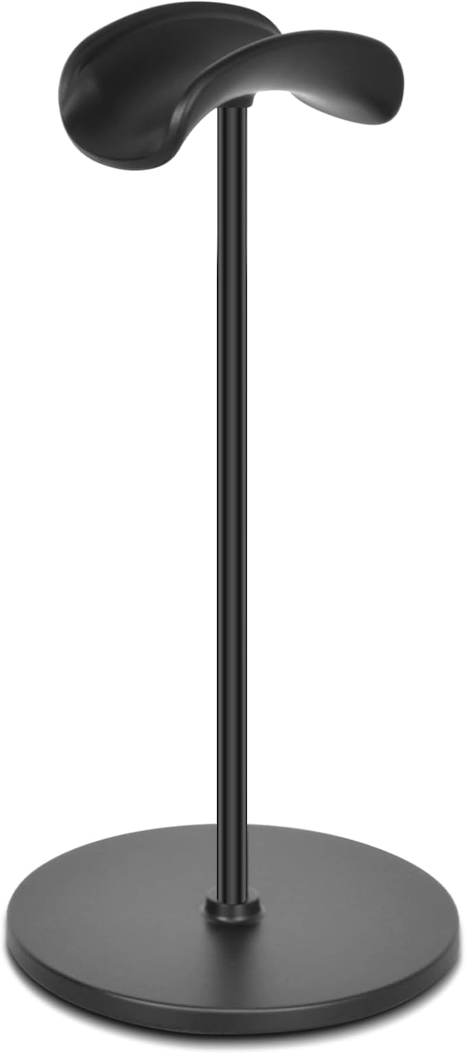 T-fun Headphone Stand, Curved Headset Stand with Aluminum Rod ABS Solid Base Gaming Headset Holder for Desk Headphone Accessories for Organization and Display, Black