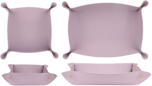 2PC Leather Valet Tray Organizer, Desk Organizer Tray Or Candy Holder, Practical Storage Tool for Travel, Home Or Office (Purple, Large+Extra Large)
