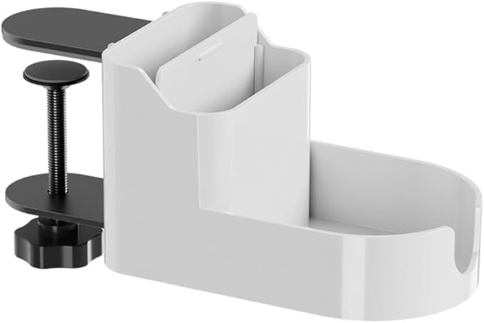 Clamp On Desktop Shelf Organizer - Under Desk Storage Tray with Cup Holder, No Drill Installation, Adjustable Shelf for Phone, Pen & Office Supplies