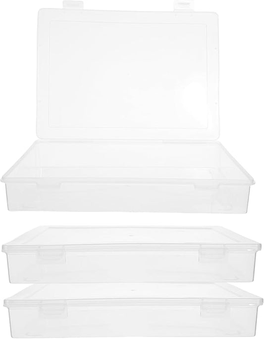 3pcs Plastic File Storage Boxes for A4 Paper, Document Organizer with Lid, Lightweight and Stackable Plastic Storage Cases for Office and Home Use