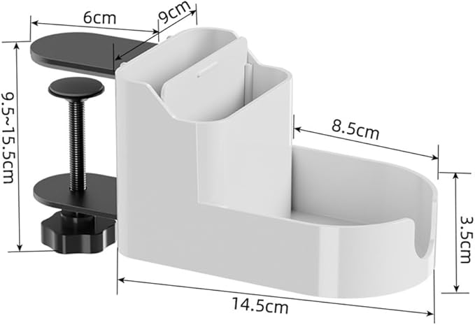 Clamp On Desktop Shelf Organizer - Under Desk Storage Tray with Cup Holder, No Drill Installation, Adjustable Shelf for Phone, Pen & Office Supplies