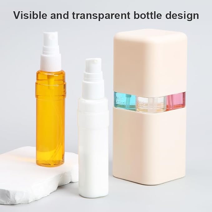 4-in-1 Travel Bottle Set Leak-Proof & TSA Approved - 50ml Refillable Containers Kit for Shampoo, Conditioner, Lotion - Portable Toiletry Accessories with Labels & Storage Box (Light Grey)