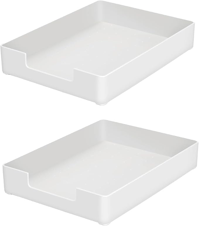 Stackable Letter Tray, 2 Pack Off-White, Desk Organizer | Plastic stackable letter tray, fits A4/letter. Anti-skid stacking support. Desktop file organizer for office, school, home.