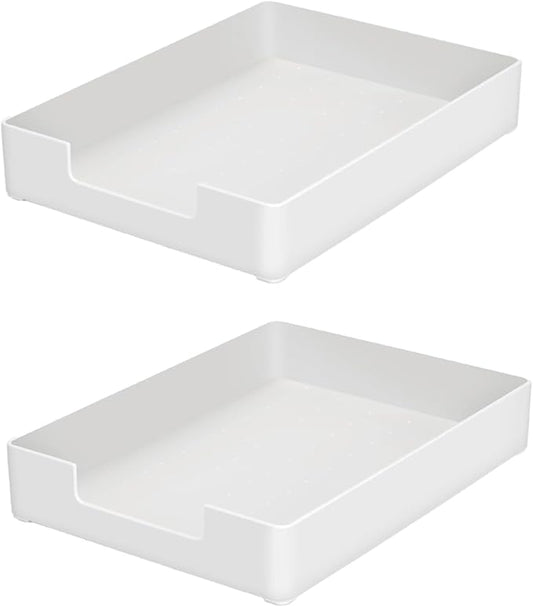 Stackable Letter Tray, 2 Pack Off-White, Desk Organizer | Plastic stackable letter tray, fits A4/letter. Anti-skid stacking support. Desktop file organizer for office, school, home.