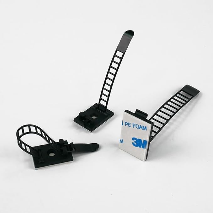 50PCS Adjustable Cable Tie Mounts – Adhesive Cord Clips with Screw Hole, Reusable Cable Organizer for Desk TV PC Gaming Wire Management, Black – Cable Tie Up