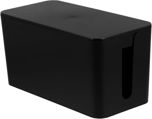 ULTECHNOVO Compact Dark Plastic Cable Management Box with Lid, Power Strip Cord Concealer for Desk and Tabletop Organization
