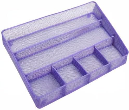 Annova Desk Top Organizer Tray for Office Organization - Metal Mesh - Storage Tray with Dividers for Pens, Desktop Accessories, Bathroom, Kitchen, Makeup and Office Supplies (Large, Purple)
