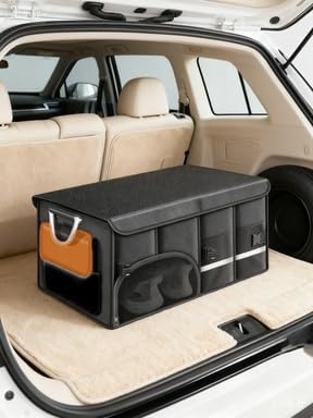 Car Trunk Organizer for SUV, Foldable Car Organizers and Storage with 4 Pocket, 72L Car Accessories with Shoes Compartments and Insulation Cooler Bag，Orange