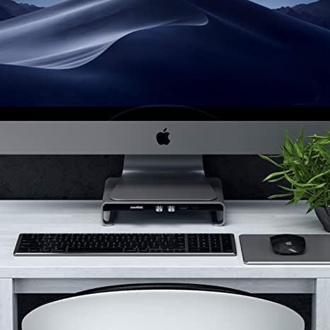SATECHI Type-C Aluminum Monitor Stand Hub with USB-C Data, USB 3.0, Micro/SD Card Slots & 3.5mm Headphone Jack - for Apple Studio Display, iMac, iMac Pro (Space Grey)