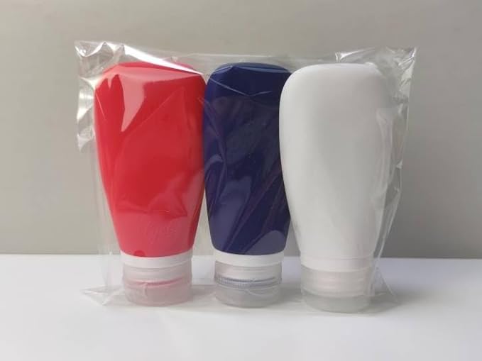 Travel Bottles for Toiletries, TSA Approved 3oz (90ml) Leak Proof Silicone Soft Refillable Squeeze Travel Size Containers BPA Free for Air Travel, Shampoo, Conditioner Patriotic (Red-White-Blue)