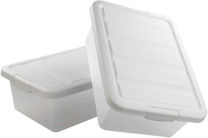Wekioger Versatile Storage Organizer Plastic Bins with Lids, White 2 Packs, 14 Quart.