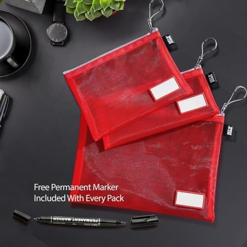 Set & Done Onama Flexi Mesh Zipper Pouch – Durable Clear Nylon Storage Bag with Name Tab for Makeup, Travel, Diaper Bag & Office Organizing