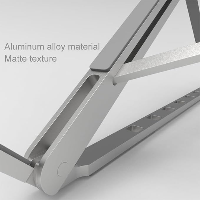 Aluminum Laptop Stand for Desk, Foldable Ventilated Cooling Notebook Stand, Adjustable Portable Laptop Holder, Compatible with 11" - 17.3" MacBook Pro Air, HP and Other laptops（Silver）
