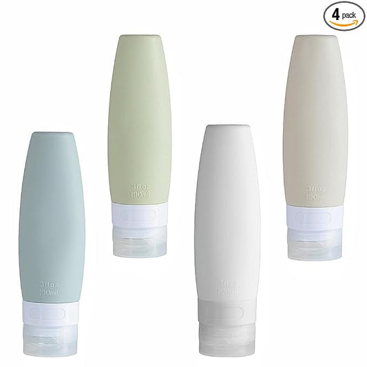 4 PCS Silicone Travel Bottles, 3oz Refillable Toiletries Containers Set, Small Empty Travel Size Bottles for Shampoo, Lotion, Shower Gel (Morandi)