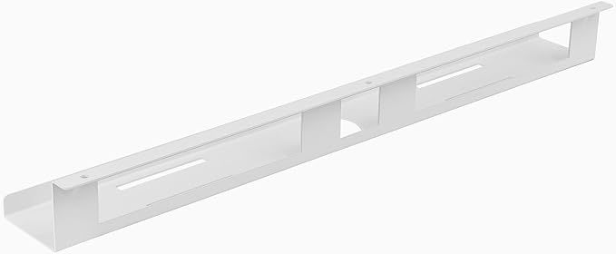 Desky Mini Cable Tray – Under Desk Wire Organizer with Mounting Screws, Compact Metal Cable Management Tray for Office Desks – White