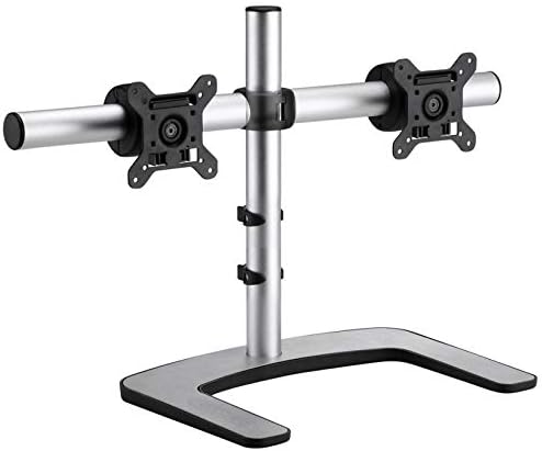 Atdec VFS-DH Dual Freestanding Horizontal Desk Monitor Mount (Supports two displays horizontally up to 27?? with horizontal or vertical orientation, swivelling heads and QuickShift mechanism, Silver,Polished Silver
