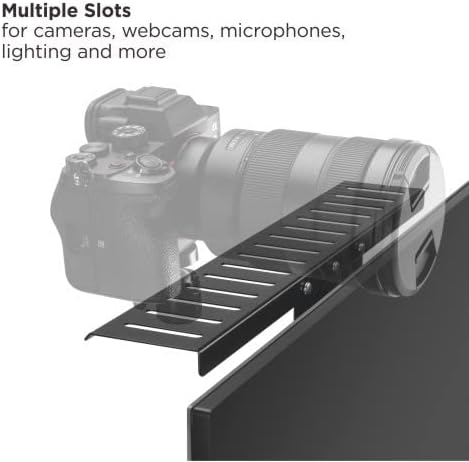 Mount Plus MDS12-2 All-In-One VESA Compatible Monitor Shelf for Device Organizer | Perfect for Online Meetings and Live Streaming Such As Cameras, Microphones, Spotlights, Webcams | Height Adjustable