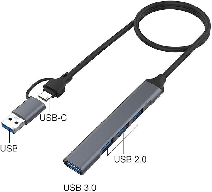USB Hub, ONTEN USB C to USB Adapter, USB C to USB A Hub with 1.6ft Cable,4 Ports USB-C USB Hub 3.0/2.0, for MacBook Pro, iMac 2021, USB Splitter Aluminum Alloy, Color Gray