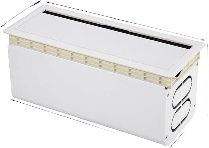 Aluminum Alloy Cable Management Box with Dustproof Brush, Silent Buffered Flip Lid Desk Wire Organizer, Embedded Mounting Desktop Cord Hider, Silver(White lid)
