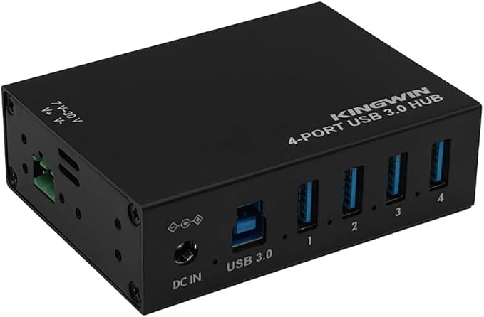 Kingwin USB 3.0 Hub ??4-Port Industrial Metal USB Hub, High-Speed 5Gbps Data, Mountable Design, Heavy-Duty Aluminum Housing, Reliable Expansion for PC, Laptop, Industrial Equipment & Workstations.