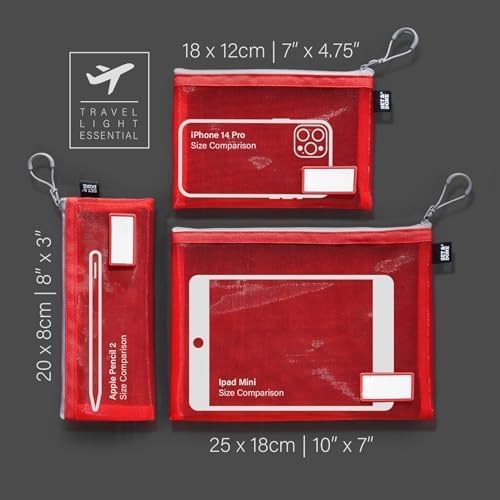 Set & Done Onama Flexi Mesh Zipper Pouch – Durable Clear Nylon Storage Bag with Name Tab for Makeup, Travel, Diaper Bag & Office Organizing
