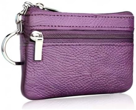Hibate Purple Small Leather Coin Purse Change Pouch for Women Men Kids with Zip Key Ring