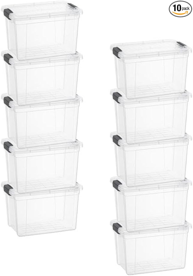 Superio Storage Bins with Lids- 10 Pack, 2.5 Qt Clear Boxes for Organizing, Stackable Plastic Containers- BPA Free, Non-Toxic, Odor Free, Organizer for Home, Office, Dorm