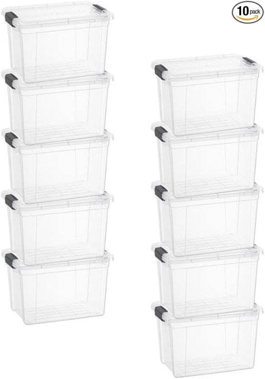 Superio Storage Bins with Lids- 10 Pack, 2.5 Qt Clear Boxes for Organizing, Stackable Plastic Containers- BPA Free, Non-Toxic, Odor Free, Organizer for Home, Office, Dorm