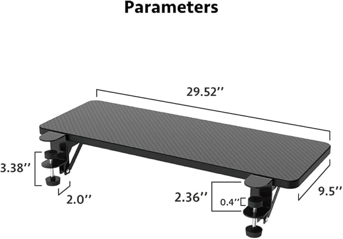 HONJIE Ergonomics Desk Extender Tray, Suitable for Office.Foldable, Punch-Free Clamp on.Computer Keyborad Tray, Desk Extension Board.(29.53"*9.45"(75cm*24cm), Carbon)