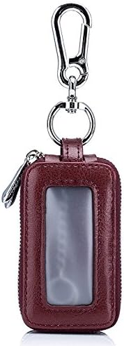 Car Key Chain Bag Double Zipper Leather Protection Key Coin Holder Keyring with Transparent Window