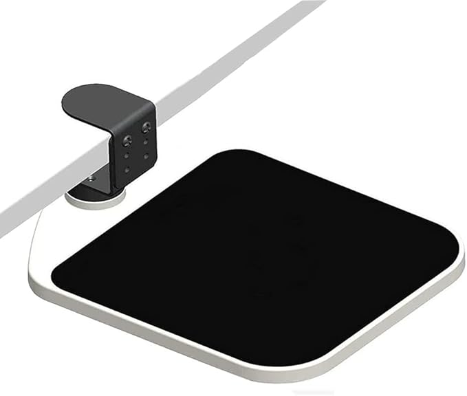 FUZADEL Mouse Platform Clamp On Under Desk Adjustable Mouse Tray Mount Swivel Desktop Shelf Wrist Rest Rotating 360 Degree