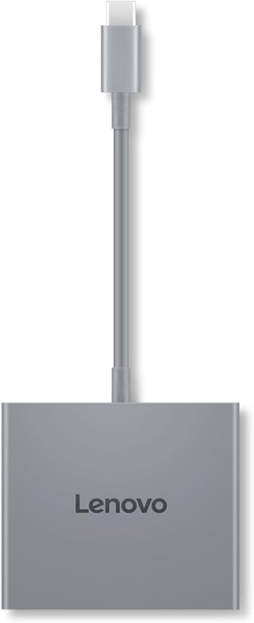 Lenovo USB-C 4 in 1 Travel Hub Block with Integrated Cable, 1x HDMI 4K @ 60Hz, 2X USB-A 3.2, 1x 3.5mm Combo, Luna Grey ??Portable, Compact, High-Speed Connectivity Laptops PC Gaming Console Charging
