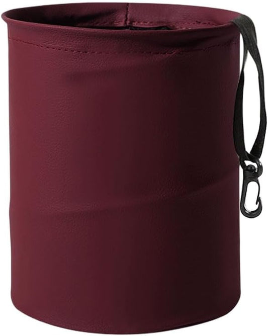 Collapsible Trash Can Car Garbage Bag - Leather Pop-up Car Trash Bin with Elastic Band - Hanging Foldable Garbage Can Vehicle Waste Basket Bin - Double-Layer Washable Bag for Cars Camping (Red)