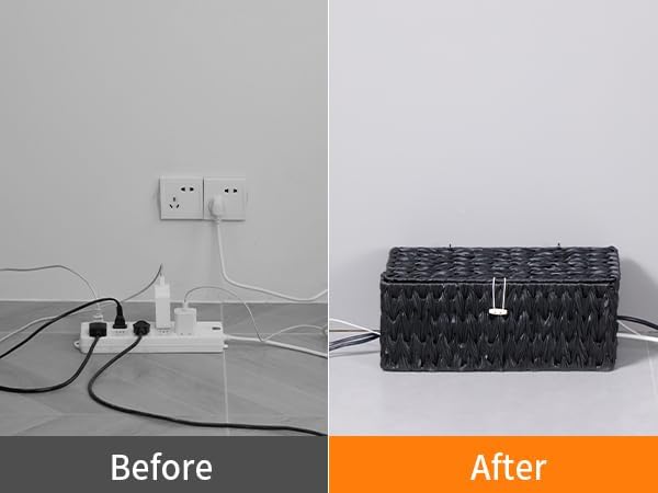 Coeusy Black Cable Management Box,2 Pack Large & Medium Rattan Cable Organizer Box for Power Strip,2 Open Slots Cords Hider Box for TV Wires, Computer, Router, USB Hub and Under Desk Power Strip