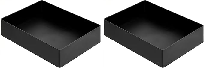 Amazon Basics Rectangular Plastic Desk Organizer with Storage Trays, Accessory Tray for Office Supplies and Pen Holder, 9.4 x 6.7 x 2 inch, Black (Pack of 2)