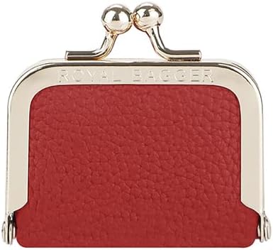 Royal Bagger Genuine Cow Leather Mini Jewelry Box Women's Coin Purse Solid Color Kiss Lock Change Pouch Casual Style Small Storage Bag for Women 1894 (Orange)