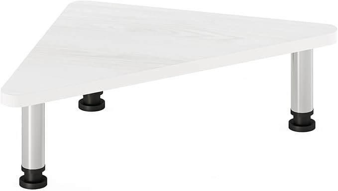 Furinno Turn-N-Tube Corner Monitor Riser Stand, White Oak, Stainless Steel Tubes