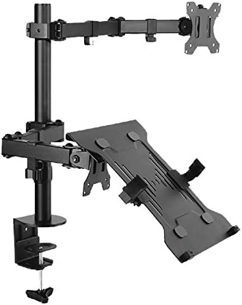 Stand Steady Monitor Mount + Laptop Stand | Height Adjustable Monitor and Keyboard Stand with Full Articulation and Desk Clamp Or Grommet | VESA Mount 13-32 inches (Arm + Laptop Clamp)