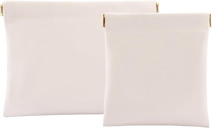 2 PCS Ladies Small Makeup Bag for Purse,Small Makeup Pouch,Purse organizer,Coin purse lipstick Cosmetic Accessories Organizer,Travel Set Organizer,Waterproof Portable Zipperless Self-Sealing(Cream)