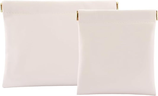 2 PCS Ladies Small Makeup Bag for Purse,Small Makeup Pouch,Purse organizer,Coin purse lipstick Cosmetic Accessories Organizer,Travel Set Organizer,Waterproof Portable Zipperless Self-Sealing(Cream)