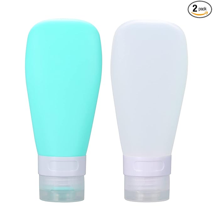 LUFEVRM 2 Pcs Silicone Travel Bottles,3oz Leak Proof Refillable Squeeze Containers with Transparent Carry Bag,Small Empty Travel Size Bottles for Shampoo,Conditioner,Lotion,Toiletries