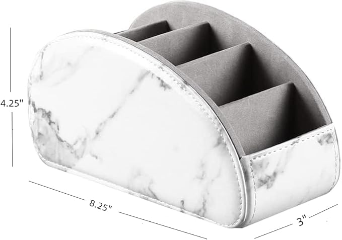 Arnice PU Leather Remote Holder, Arc Shape Caddy Desktop Organizer with 5 Spaces for TV, DVD Remotes, Media Controllers, Pen, Pencil, Office Supplies (White)