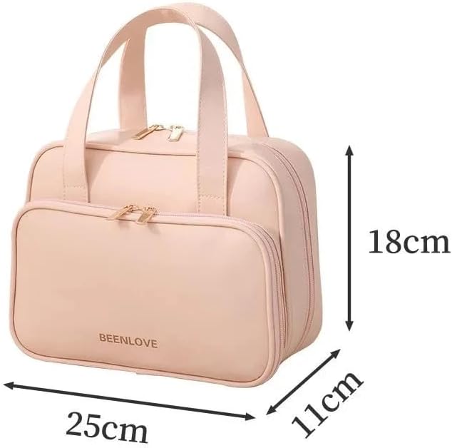 BEENLOVE Travel Makeup Bag for Women - Premium Vegan Leather Cosmetic Case - Large Portable Toiletry Organizer with Handles & Zippers - Water-Resistant Pouch